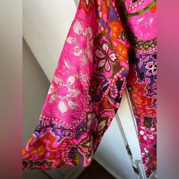 See by Chloe Graphic Silk Pink and Purple Mini Dress 3/4 Sleeve - Picture 2 of 7